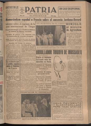 'Patria : diario de Falange Española Tradicionalista y de las J.O.N.S.' - Año XVII Número 5168 - 1952 julio 22