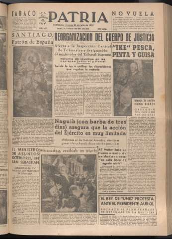 'Patria : diario de Falange Española Tradicionalista y de las J.O.N.S.' - Año XVII Número 5171 - 1952 julio 25