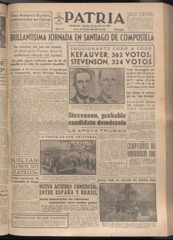'Patria : diario de Falange Española Tradicionalista y de las J.O.N.S.' - Año XVII Número 5172 - 1952 julio 26