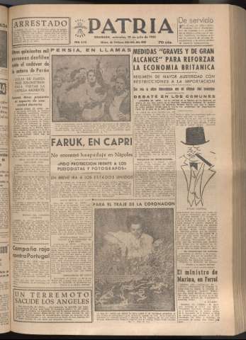 'Patria : diario de Falange Española Tradicionalista y de las J.O.N.S.' - Año XVII Número 5175 - 1952 julio 30