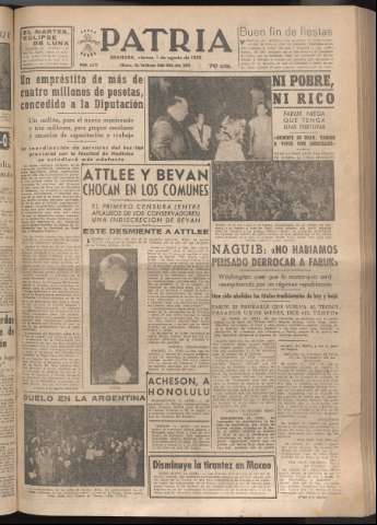 'Patria : diario de Falange Española Tradicionalista y de las J.O.N.S.' - Año XVII Número 5177 - 1952 agosto 1