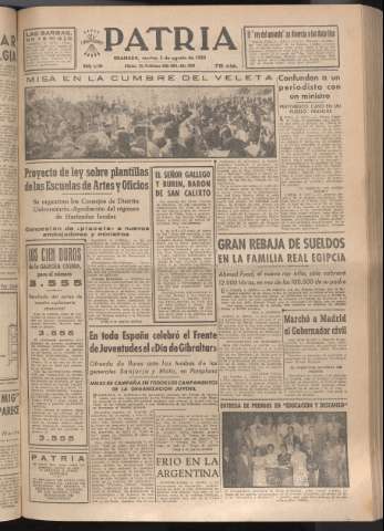 'Patria : diario de Falange Española Tradicionalista y de las J.O.N.S.' - Año XVII Número 5180 - 1952 agosto 5