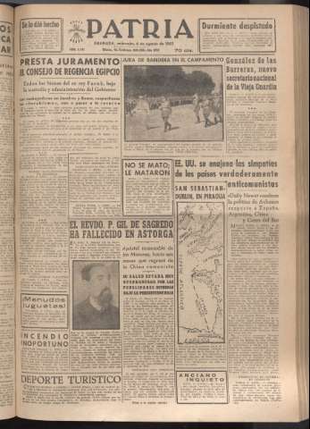 'Patria : diario de Falange Española Tradicionalista y de las J.O.N.S.' - Año XVII Número 5181 - 1952 agosto 6