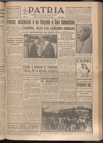 'Patria : diario de Falange Española Tradicionalista y de las J.O.N.S.' - Año XVII Número 5183 - 1952 agosto 8