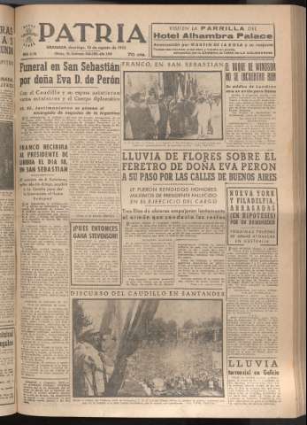 'Patria : diario de Falange Española Tradicionalista y de las J.O.N.S.' - Año XVII Número 5185 - 1952 agosto 10