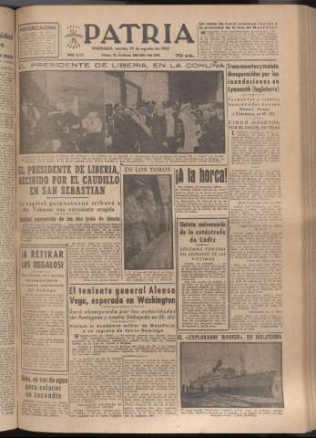'Patria : diario de Falange Española Tradicionalista y de las J.O.N.S.' - Año XVII Número 5192 - 1952 agosto 19