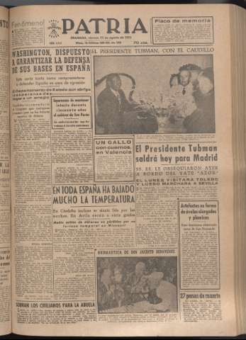 'Patria : diario de Falange Española Tradicionalista y de las J.O.N.S.' - Año XVII Número 5195 - 1952 agosto 22