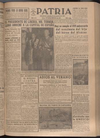 'Patria : diario de Falange Española Tradicionalista y de las J.O.N.S.' - Año XVII Número 5196 - 1952 agosto 23