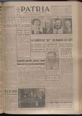 'Patria : diario de Falange Española Tradicionalista y de las J.O.N.S.' - Año XVII Número 5209 - 1952 septiembre 7
