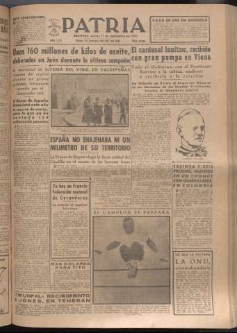 'Patria : diario de Falange Española Tradicionalista y de las J.O.N.S.' - Año XVII Número 5212 - 1952 septiembre 11
