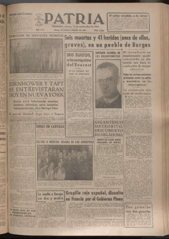 'Patria : diario de Falange Española Tradicionalista y de las J.O.N.S.' - Año XVII Número 5213 - 1952 septiembre 12