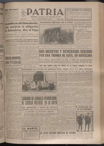 'Patria : diario de Falange Española Tradicionalista y de las J.O.N.S.' - Año XVII Número 5215 - 1952 septiembre 14