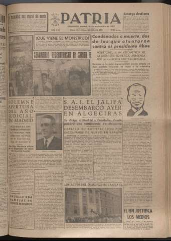 'Patria : diario de Falange Española Tradicionalista y de las J.O.N.S.' - Año XVII Número 5216 - 1952 septiembre 16