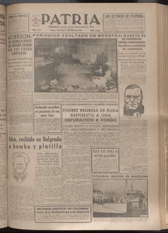 'Patria : diario de Falange Española Tradicionalista y de las J.O.N.S.' - Año XVII Número 5218 - 1952 septiembre 18