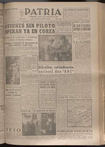 'Patria : diario de Falange Española Tradicionalista y de las J.O.N.S.' - Año XVII Número 5219 - 1952 septiembre 19