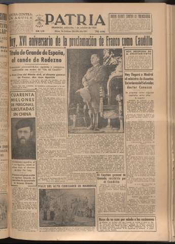 'Patria : diario de Falange Española Tradicionalista y de las J.O.N.S.' - Año XVII Número 5229 - 1952 octubre 1