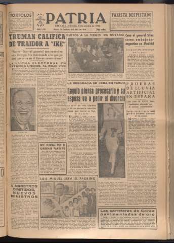 'Patria : diario de Falange Española Tradicionalista y de las J.O.N.S.' - Año XVII Número 5235 - 1952 octubre 8