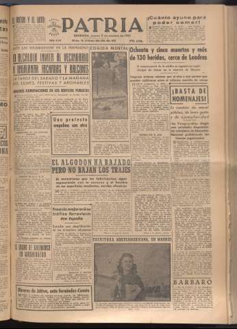 'Patria : diario de Falange Española Tradicionalista y de las J.O.N.S.' - Año XVII Número 5236 - 1952 octubre 9