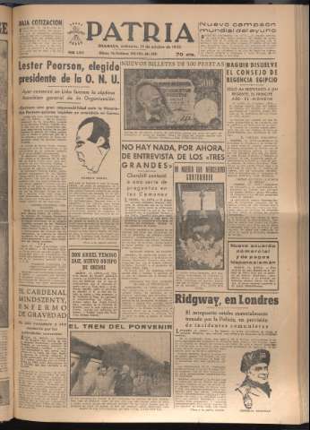 'Patria : diario de Falange Española Tradicionalista y de las J.O.N.S.' - Año XVII Número 5241 - 1952 octubre 15