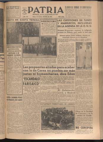 'Patria : diario de Falange Española Tradicionalista y de las J.O.N.S.' - Año XVII Número 5242 - 1952 octubre 16