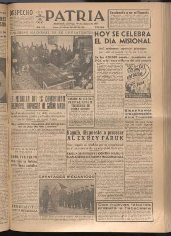 'Patria : diario de Falange Española Tradicionalista y de las J.O.N.S.' - Año XVII Número 5245 - 1952 octubre 19