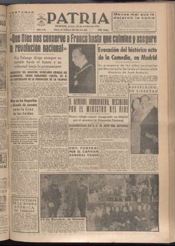 'Patria : diario de Falange Española Tradicionalista y de las J.O.N.S.' - Año XVII Número 5254 - 1952 octubre 30