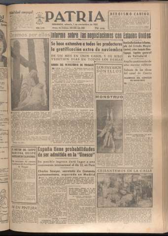 'Patria : diario de Falange Española Tradicionalista y de las J.O.N.S.' - Año XVII Número 5256 - 1952 noviembre 1