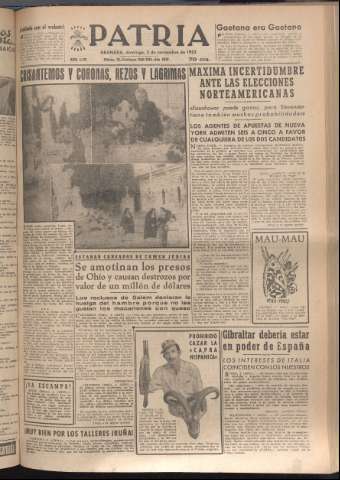 'Patria : diario de Falange Española Tradicionalista y de las J.O.N.S.' - Año XVII Número 5257 - 1952 noviembre 2