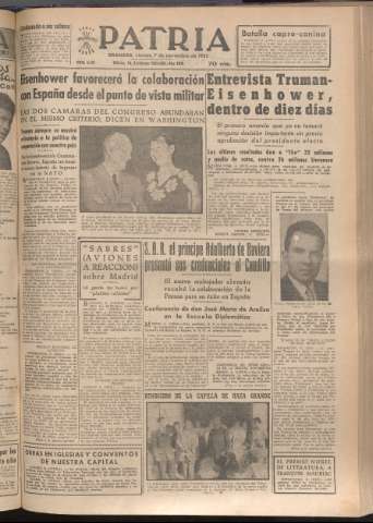 'Patria : diario de Falange Española Tradicionalista y de las J.O.N.S.' - Año XVII Número 5261 - 1952 noviembre 7