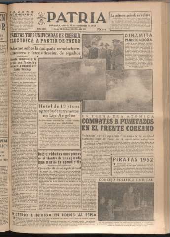 'Patria : diario de Falange Española Tradicionalista y de las J.O.N.S.' - Año XVII Número 5268 - 1952 noviembre 15