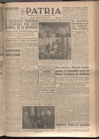 'Patria : diario de Falange Española Tradicionalista y de las J.O.N.S.' - Año XVII Número 5273 - 1952 noviembre 21
