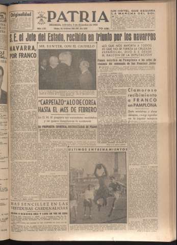 'Patria : diario de Falange Española Tradicionalista y de las J.O.N.S.' - Año XVII Número 5283 - 1952 diciembre 3