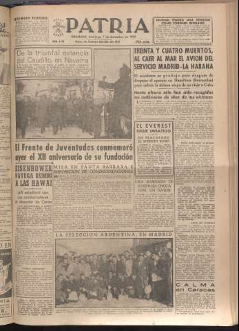'Patria : diario de Falange Española Tradicionalista y de las J.O.N.S.' - Año XVII Número 5287 - 1952 diciembre 7