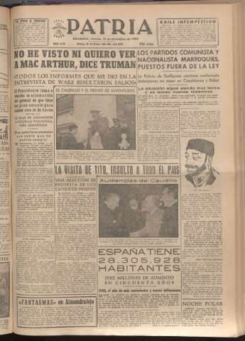 'Patria : diario de Falange Española Tradicionalista y de las J.O.N.S.' - Año XVII Número 5291 - 1952 diciembre 12