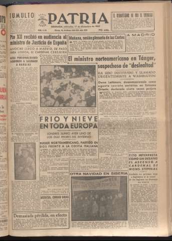 'Patria : diario de Falange Española Tradicionalista y de las J.O.N.S.' - Año XVII Número 5295 - 1952 diciembre 17