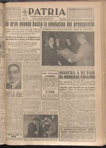 'Patria : diario de Falange Española Tradicionalista y de las J.O.N.S.' - Año XVII Número 5297 - 1952 diciembre 19
