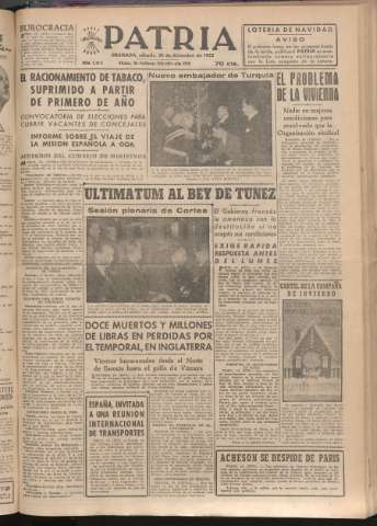 'Patria : diario de Falange Española Tradicionalista y de las J.O.N.S.' - Año XVII Número 5298 - 1952 diciembre 20