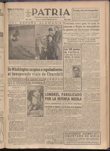'Patria : diario de Falange Española Tradicionalista y de las J.O.N.S.' - Año XVII Número 5304 - 1952 diciembre 28