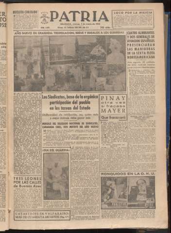 'Patria : diario de Falange Española Tradicionalista y de las J.O.N.S.' - Año XVIII Número 5308 - 1953 enero 2