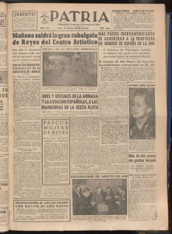 'Patria : diario de Falange Española Tradicionalista y de las J.O.N.S.' - Año XVIII Número 5310 - 1953 enero 4