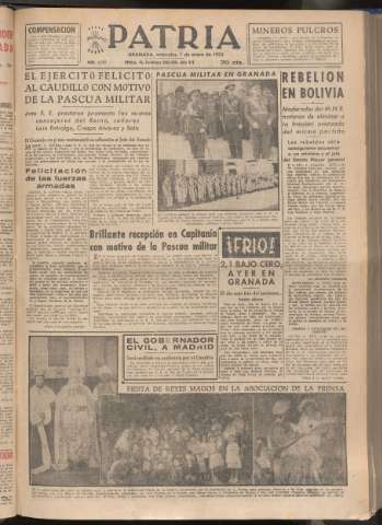 'Patria : diario de Falange Española Tradicionalista y de las J.O.N.S.' - Año XVIII Número 5312 - 1953 enero 7