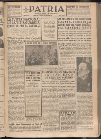 'Patria : diario de Falange Española Tradicionalista y de las J.O.N.S.' - Año XVIII Número 5313 - 1953 enero 8