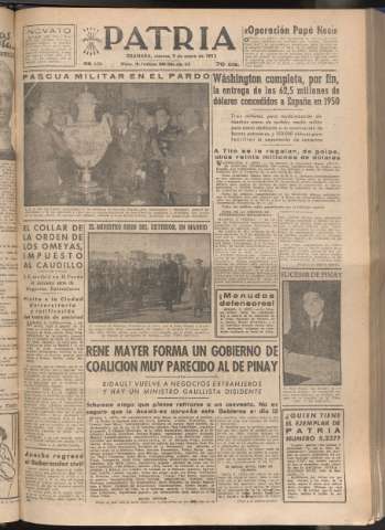 'Patria : diario de Falange Española Tradicionalista y de las J.O.N.S.' - Año XVIII Número 5314 - 1953 enero 9