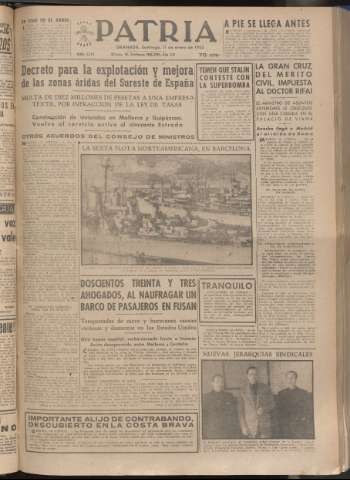 'Patria : diario de Falange Española Tradicionalista y de las J.O.N.S.' - Año XVIII Número 5316 - 1953 enero 11