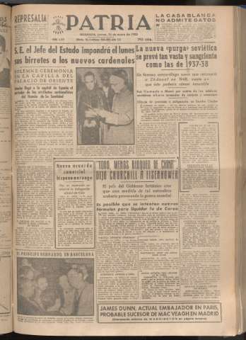 'Patria : diario de Falange Española Tradicionalista y de las J.O.N.S.' - Año XVIII Número 5319 - 1953 enero 15