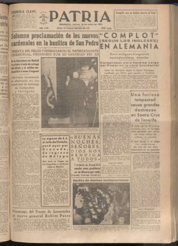 'Patria : diario de Falange Española Tradicionalista y de las J.O.N.S.' - Año XVIII Número 5320 - 1953 enero 16