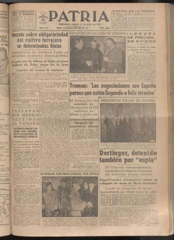 'Patria : diario de Falange Española Tradicionalista y de las J.O.N.S.' - Año XVIII Número 5321 - 1953 enero 17