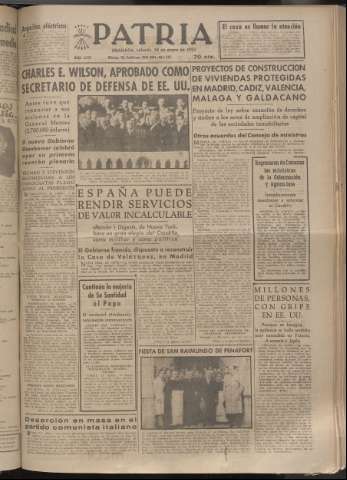 'Patria : diario de Falange Española Tradicionalista y de las J.O.N.S.' - Año XVIII Número 5327 - 1953 enero 24