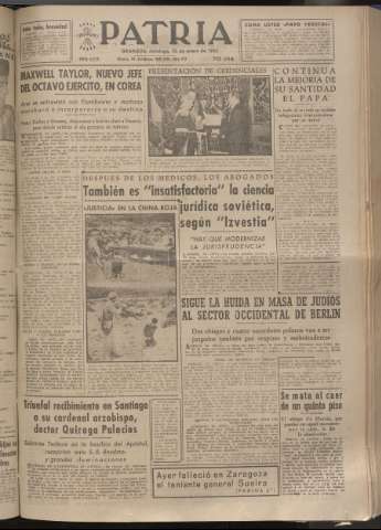 'Patria : diario de Falange Española Tradicionalista y de las J.O.N.S.' - Año XVIII Número 5328 - 1953 enero 25