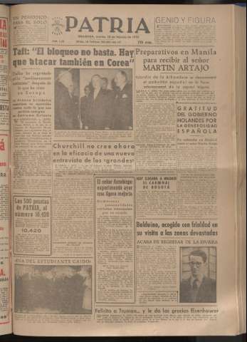 'Patria : diario de Falange Española Tradicionalista y de las J.O.N.S.' - Año XVIII Número 5341 - 1953 febrero 10